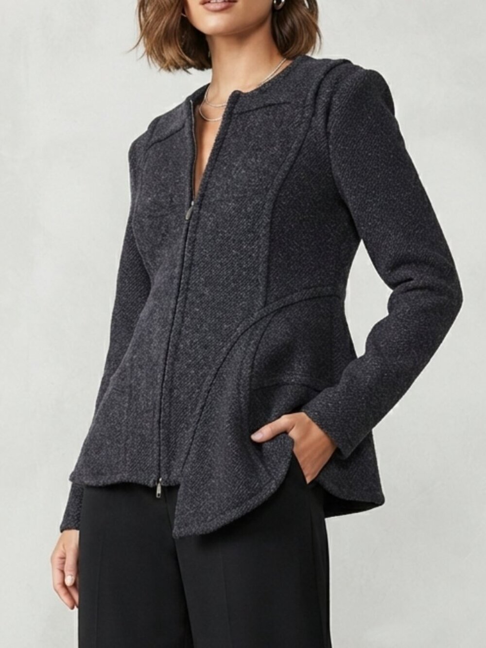 Marni Wool Blend Pea Coat Jacket Luxury Designer Charcol Asymmetrical Hem Preppy